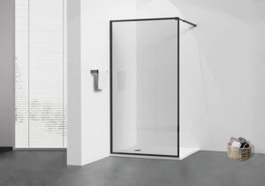 Black framed shower screen one arm 7150