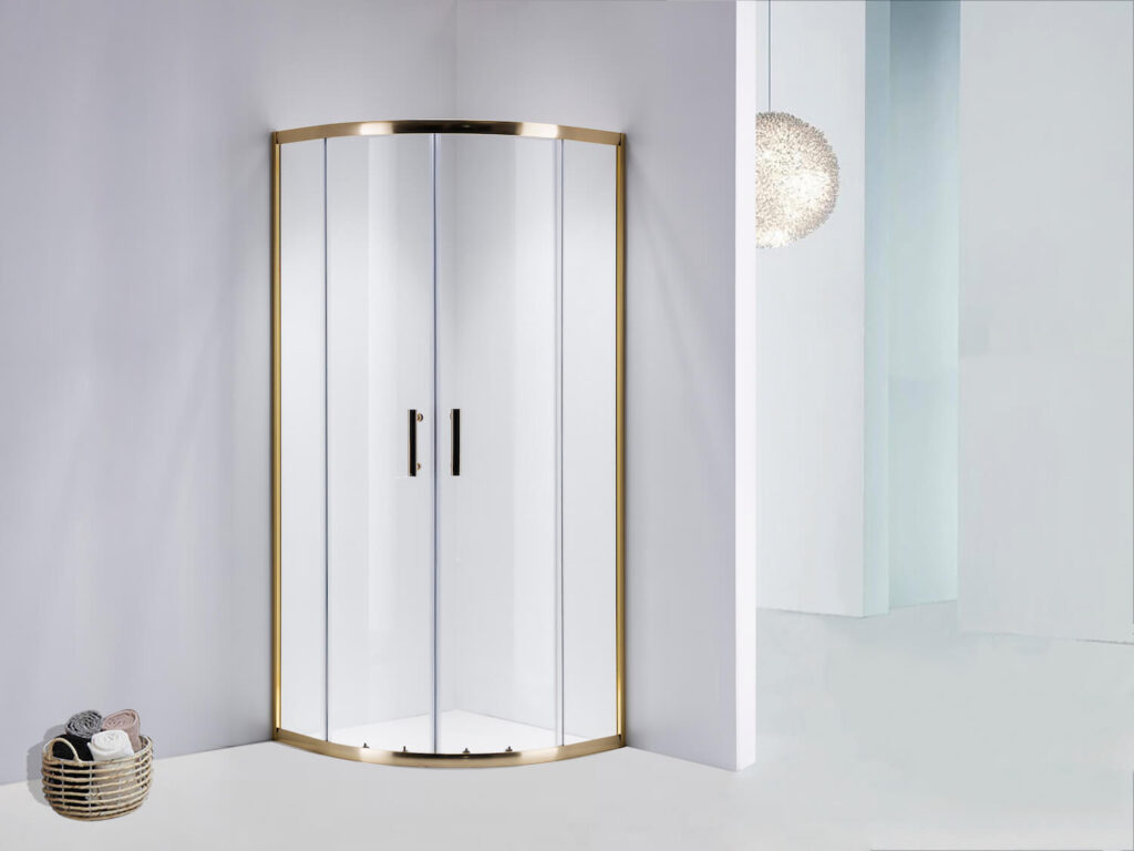Golden color sliding glass door quadrant shower enclosure conric