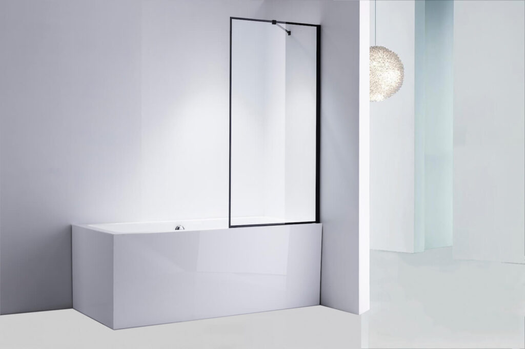 Black framed fixed glass door bath screen conric
